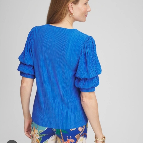 Chico's Blue Blouse Short Sleeve Medium - Picture 2 of 7